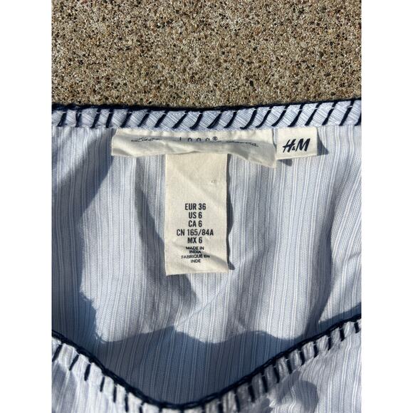 L.O.G.G. by H&M Blouse Women Size 6 Blue Floral Embroidered Long Sleeve Shirt - Picture 4 of 7